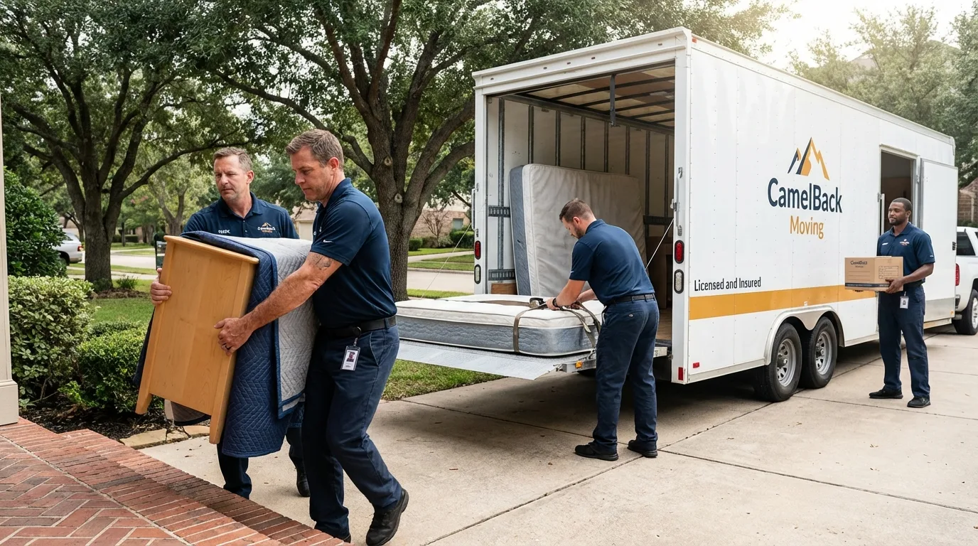 Crew loading residential truck for cross-state move from Athens, AL